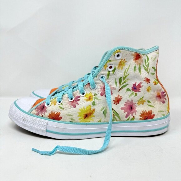 Converse Chuck Taylor All Star Hi Top Sneaker Flower‎ Turquoise Women 12 Men 10 - Picture 1 of 16